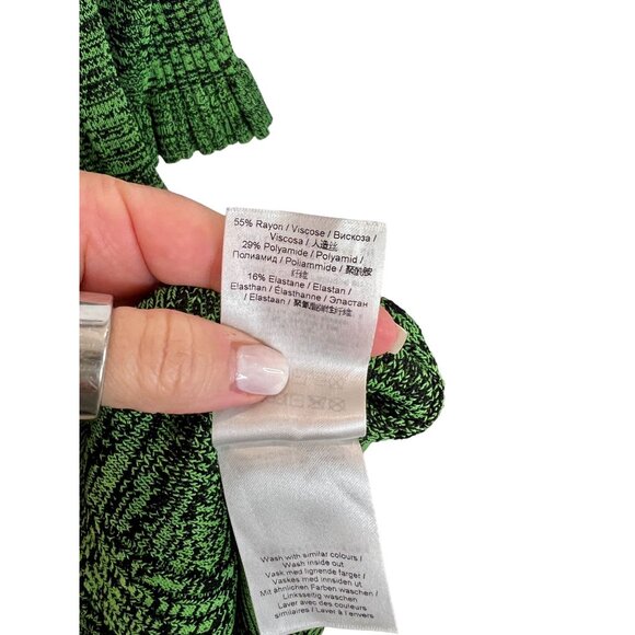 GANNI Kelly Green Ribbed Knit Scoop Neck Ruffle Sleeve Mini Dress - Size L - Picture 5 of 8